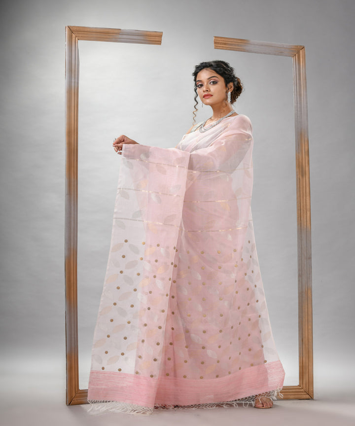 Baby pink matka silk sequin handloom bengal jamdani saree