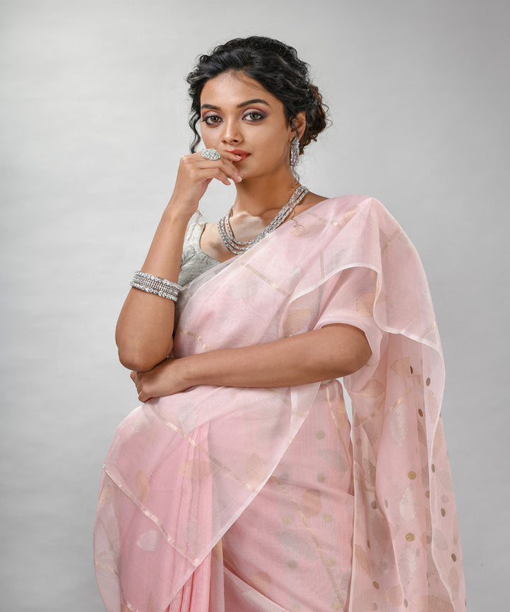Baby pink matka silk sequin handloom bengal jamdani saree