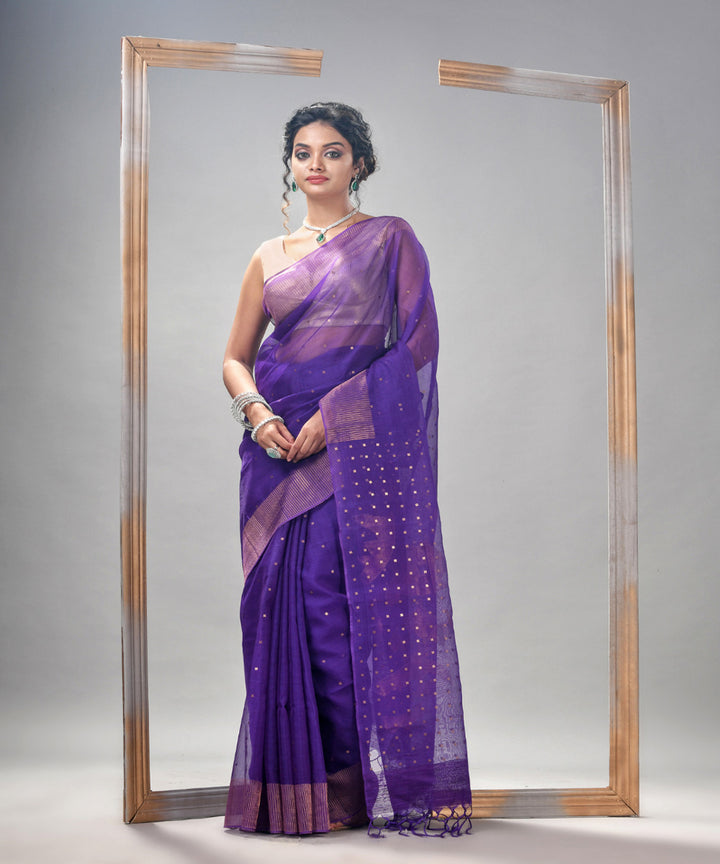 Violet matka silk sequin handloom bengal jamdani saree