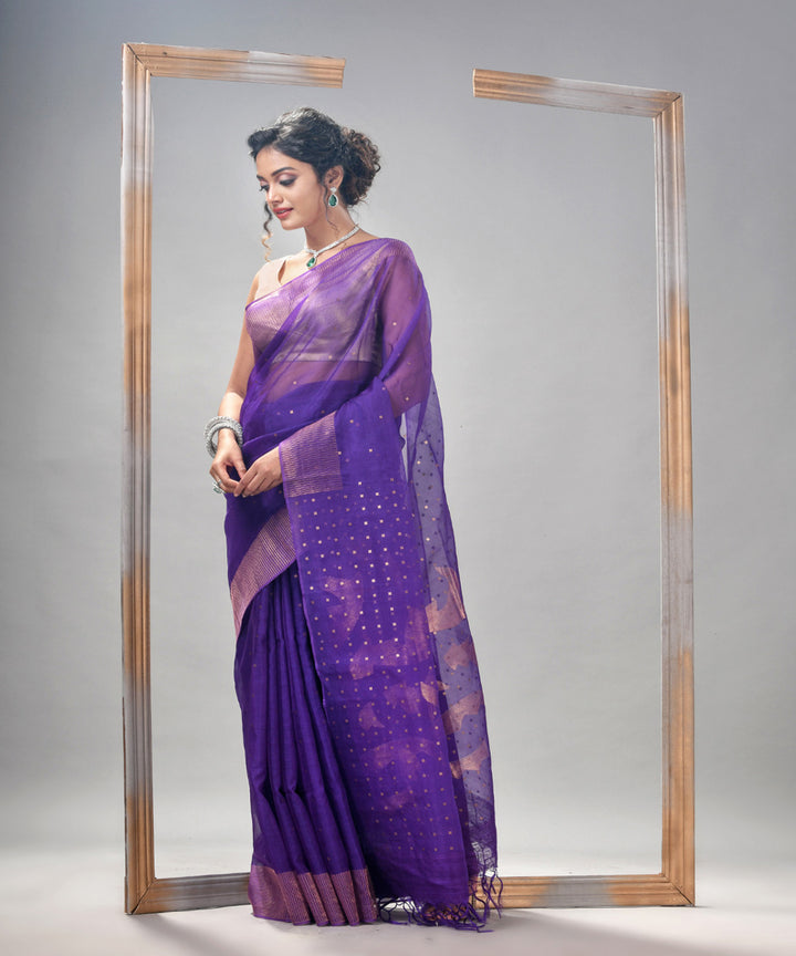 Violet matka silk sequin handloom bengal jamdani saree