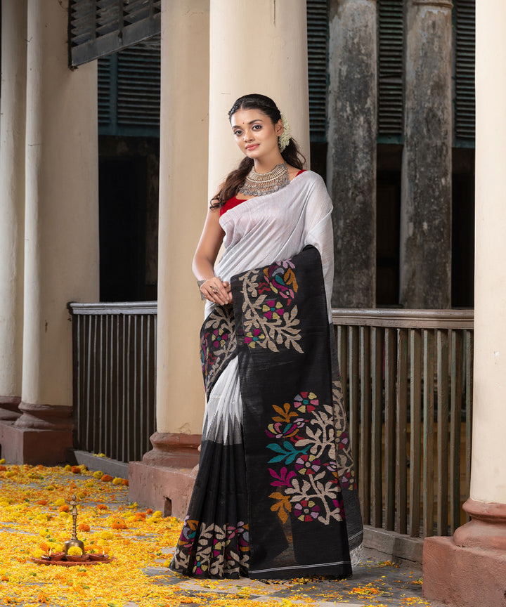 Steel black silk matka handwoven bengal jamdani saree