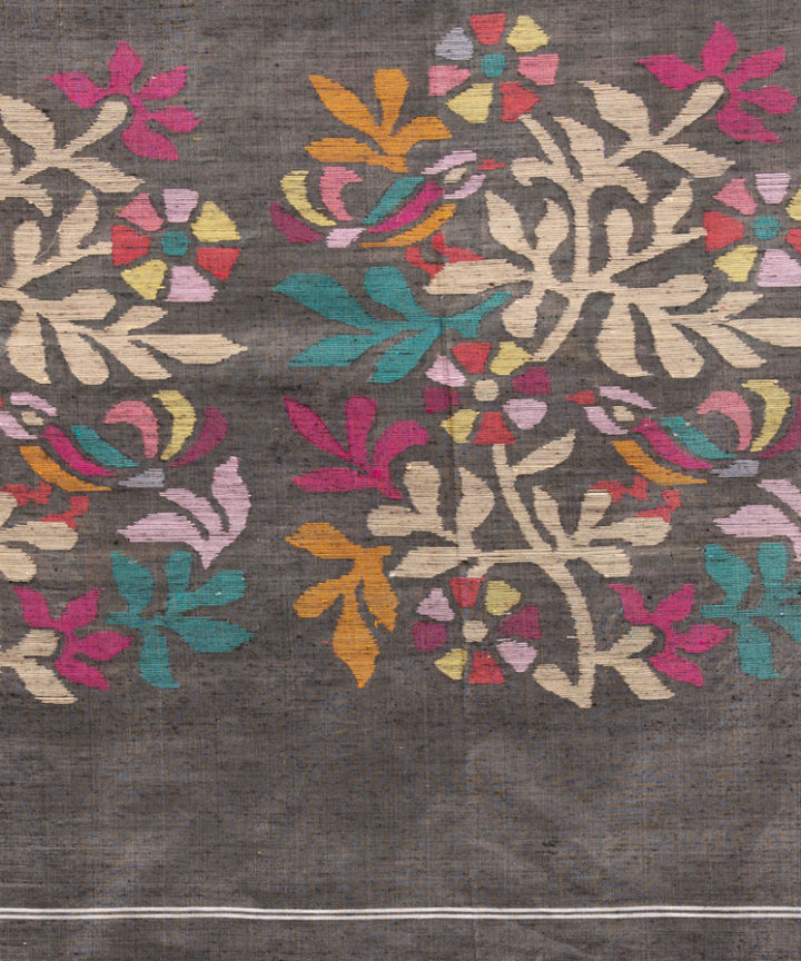 Steel black silk matka handwoven bengal jamdani saree