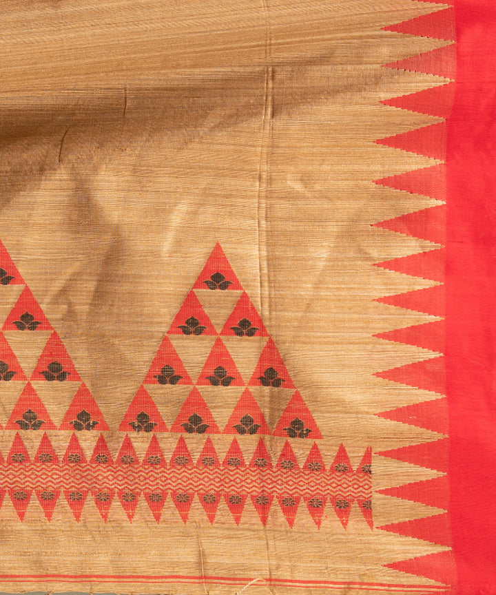 Beige red silk matka handloom jacquard jamdani saree