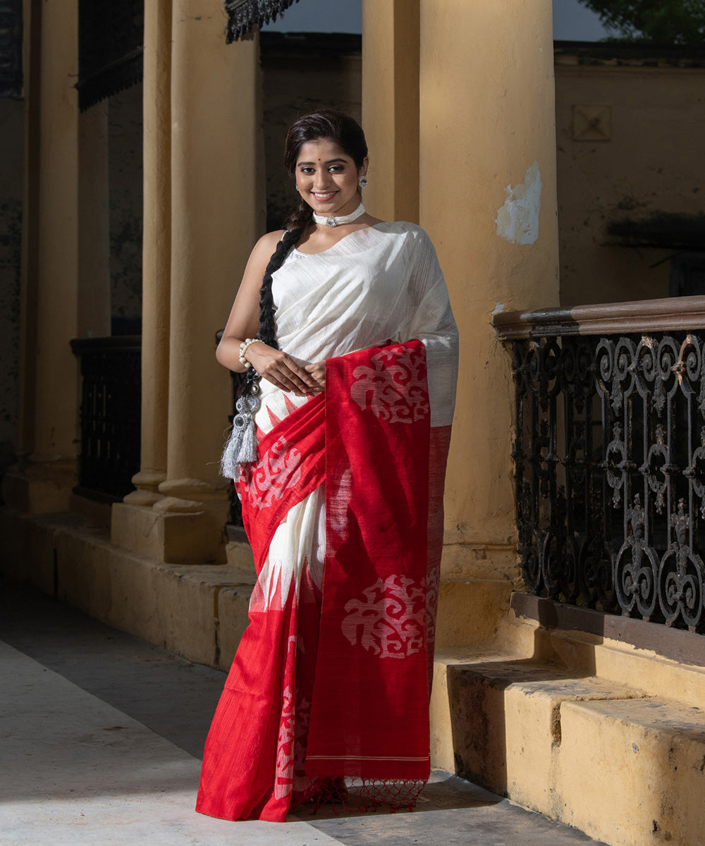 White red silk matka handwoven bengal jamdani saree
