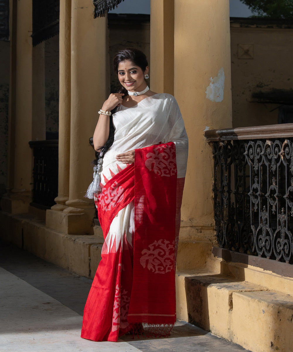 White red silk matka handwoven bengal jamdani saree