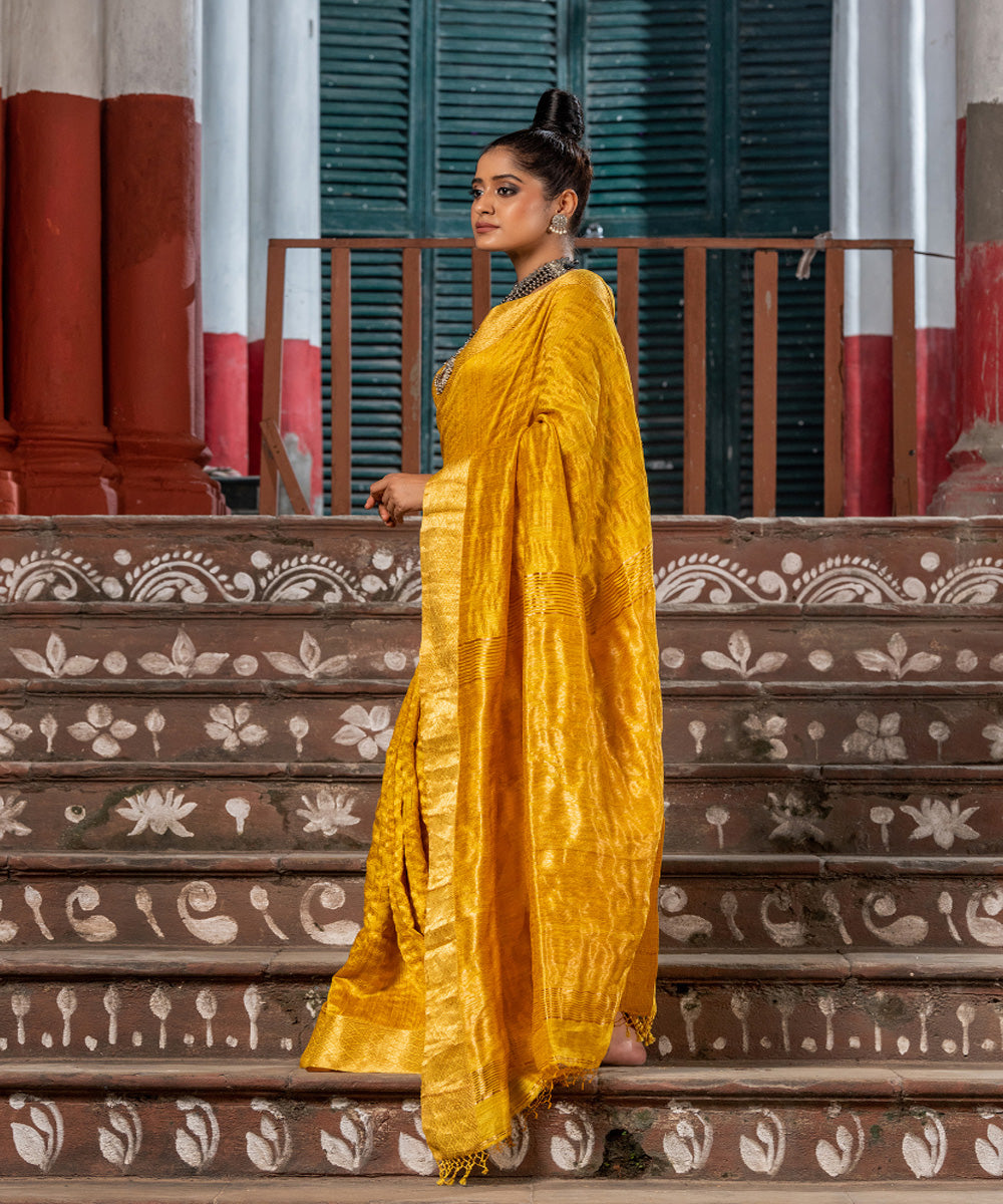 Yellow silk matka handloom bengal jamdani saree
