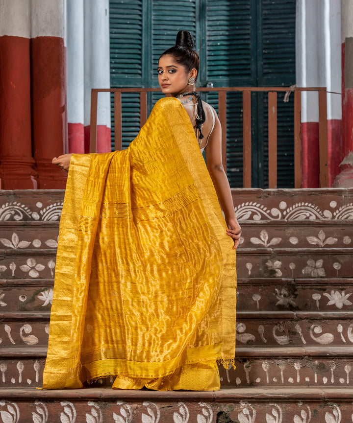 Yellow silk matka handloom bengal jamdani saree