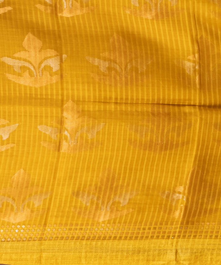 Yellow silk sequin handloom bengal jamdani saree