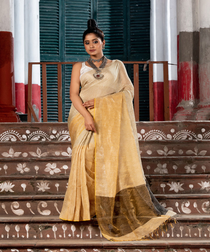 Gold silver tissue linen handwoven bengal saree