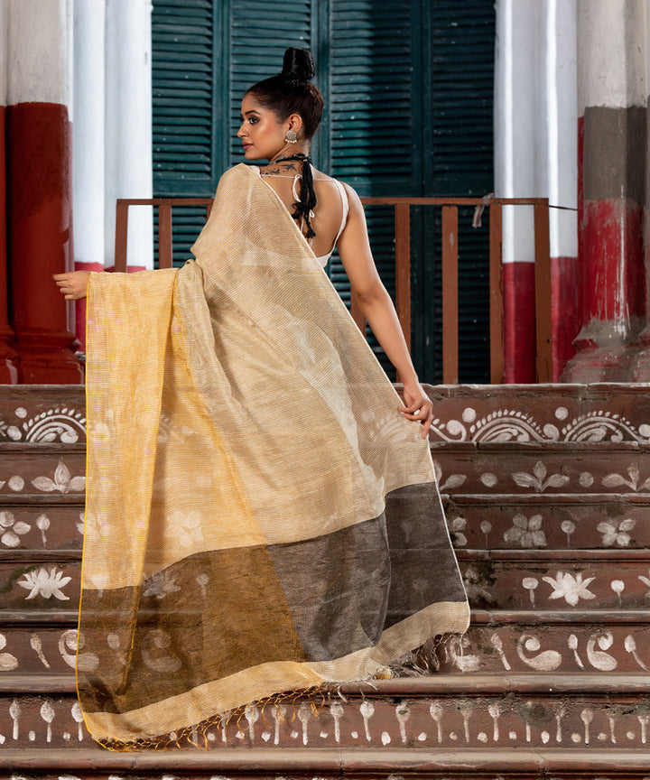 Gold silver tissue linen handwoven bengal saree