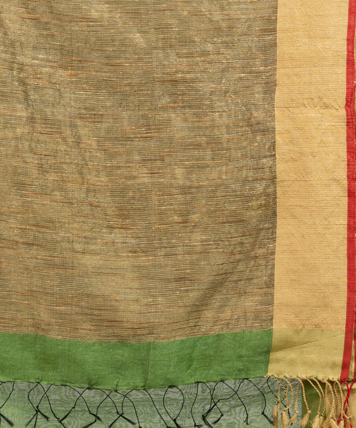 Lime green handloom silk blend linen bengal saree