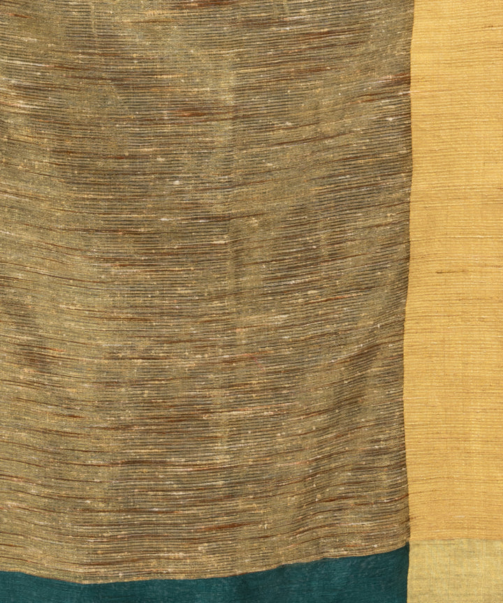 Dark teal handloom silk blend linen bengal saree