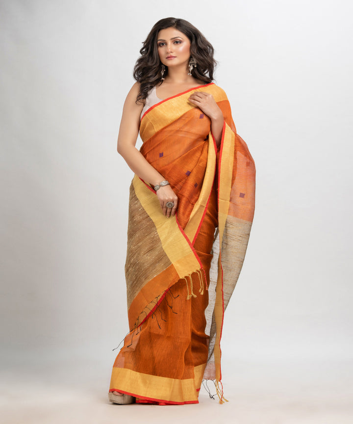 Russet handloom silk blend linen bengal saree