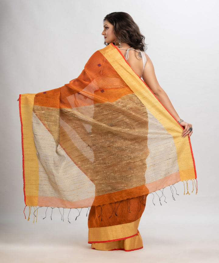 Russet handloom silk blend linen bengal saree
