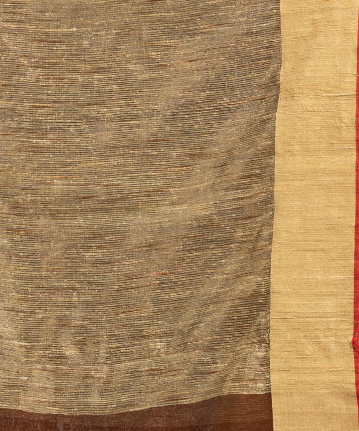 Coffee handloom silk blend linen bengal saree
