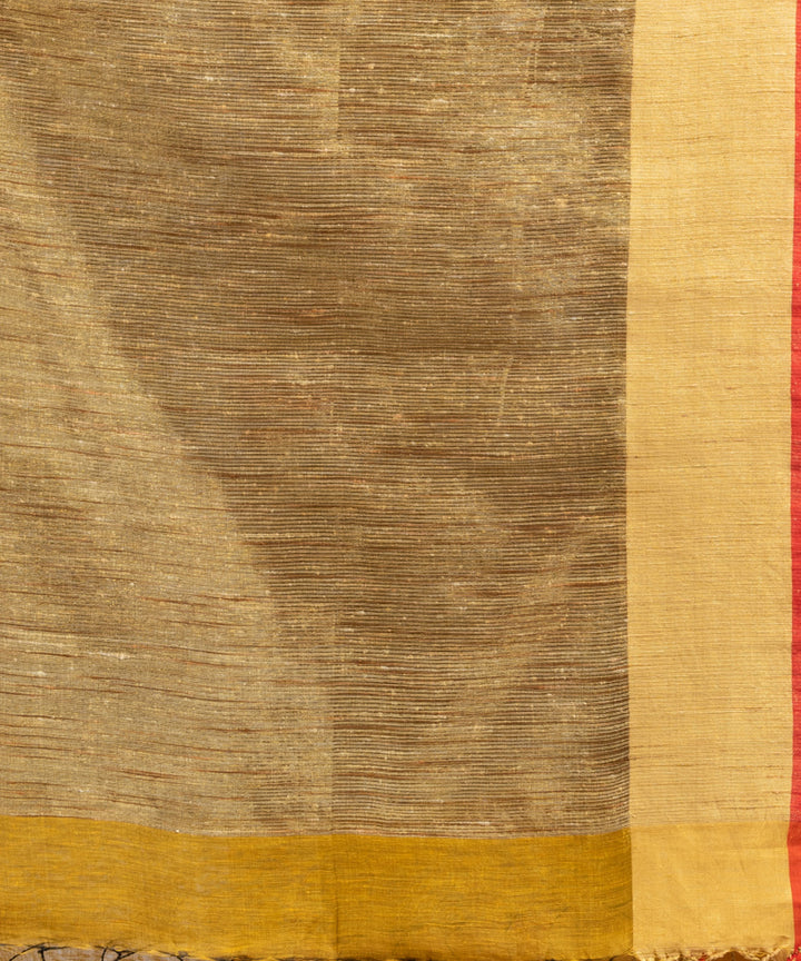 Mustard red handloom silk blend linen bengal saree
