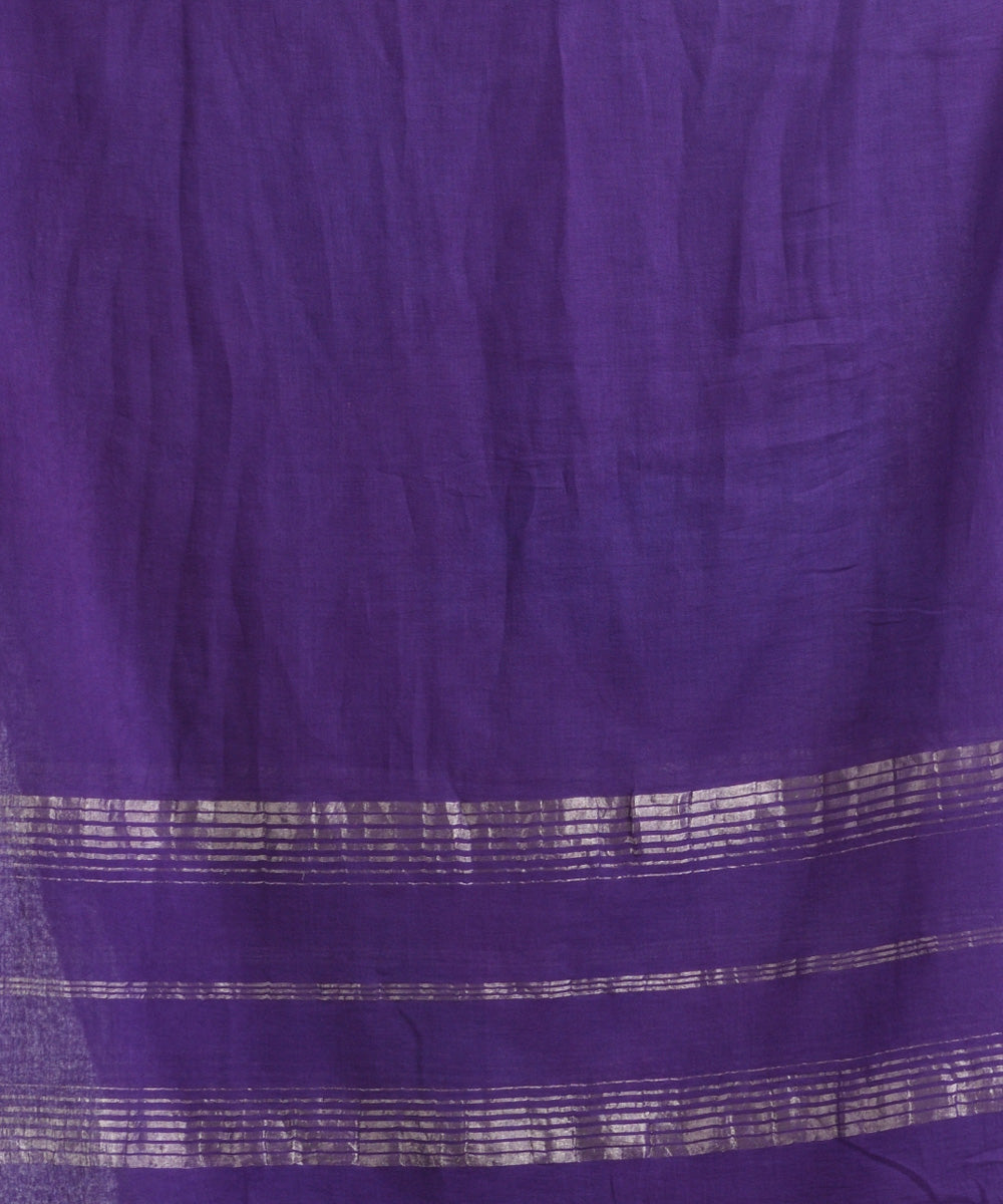 Purple handloom cotton bengal saree with zari pallu border