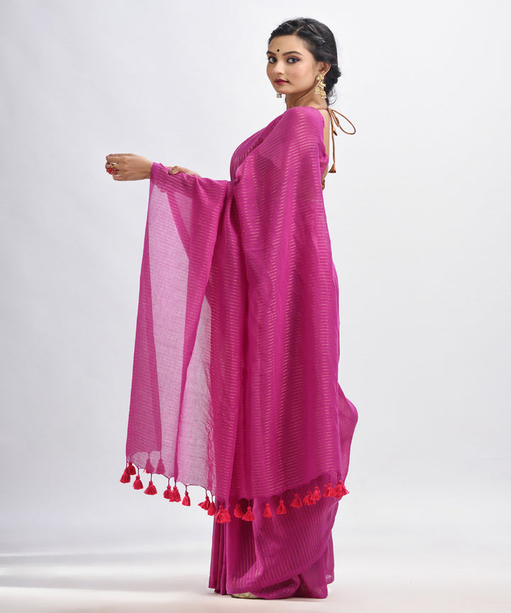 Magenta handwoven mulmul cotton bengal saree