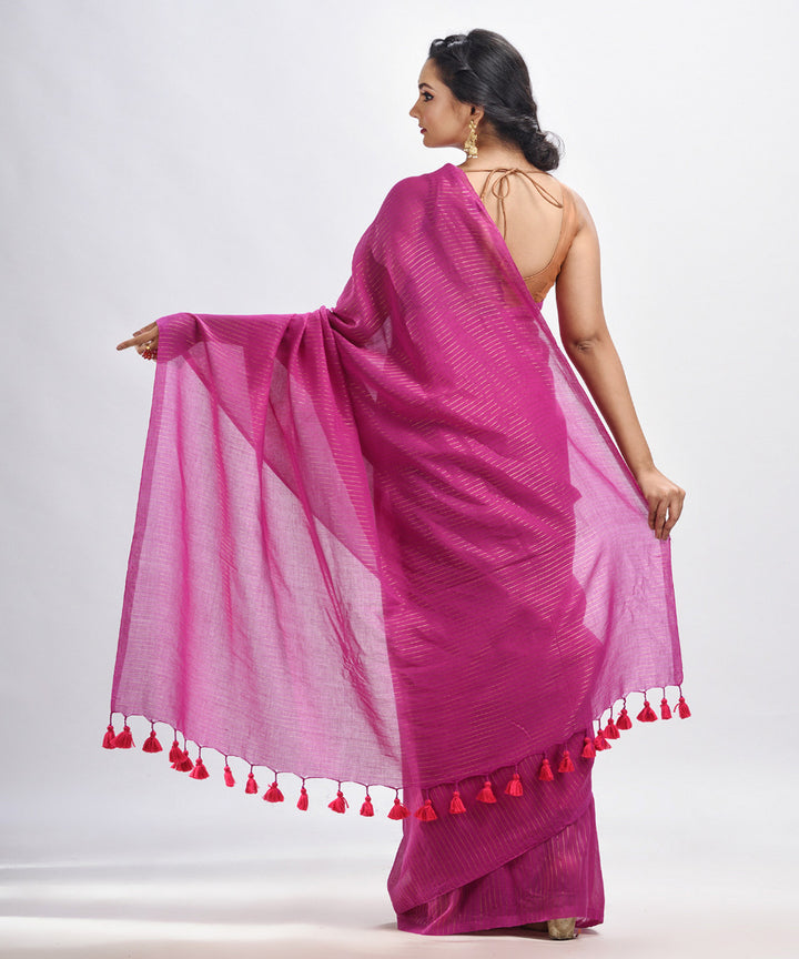 Magenta handwoven mulmul cotton bengal saree