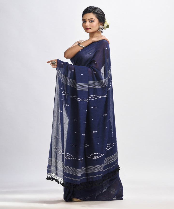 Navy blue handloom mulmul cotton bengal saree