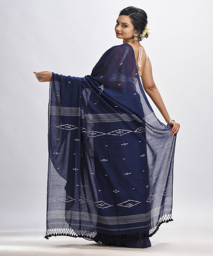 Navy blue handloom mulmul cotton bengal saree