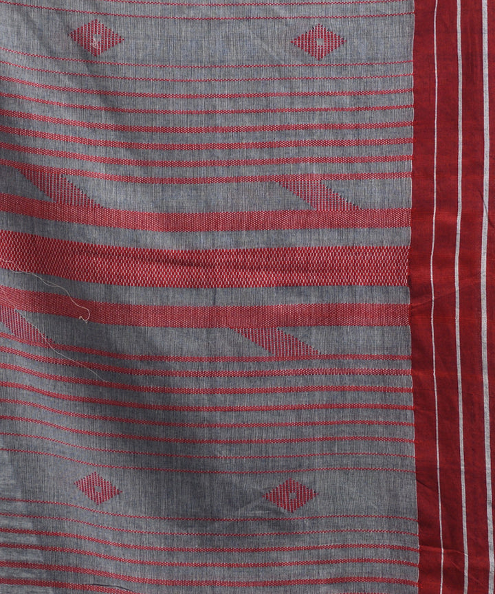 Grey maroon handwoven cotton bengal saree