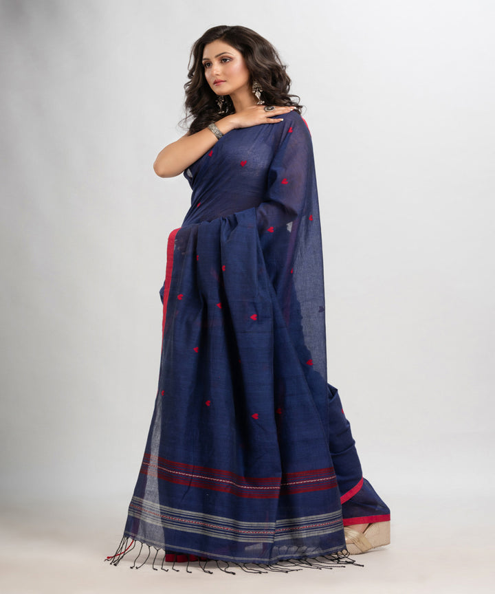 Royal blue handloom cotton with jacquard border bengal saree