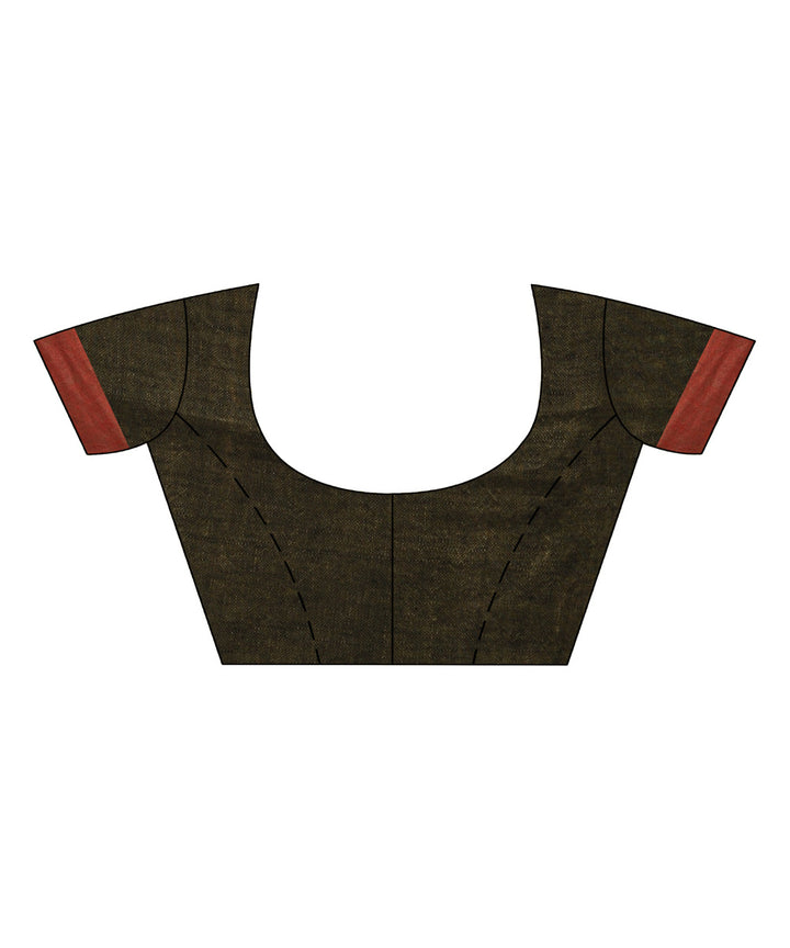 Dark green handwoven linen bengal saree