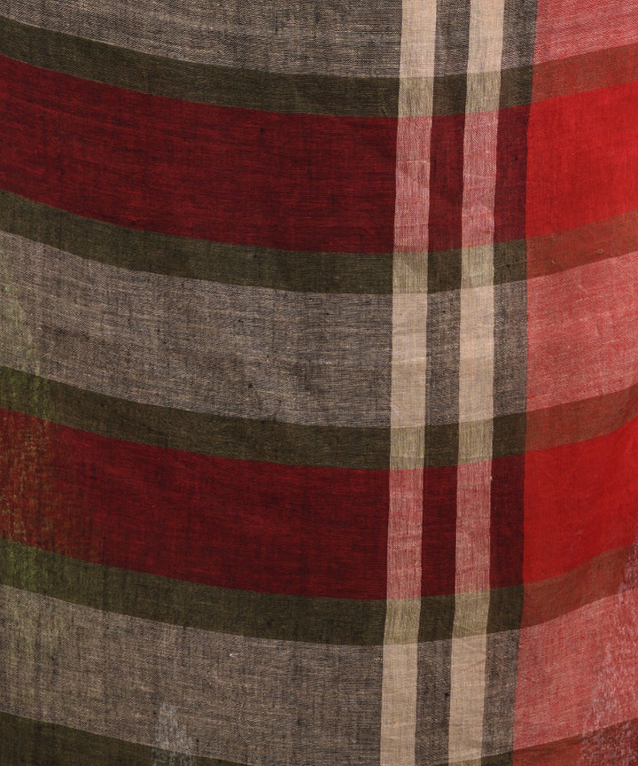 Dark green handwoven linen bengal saree