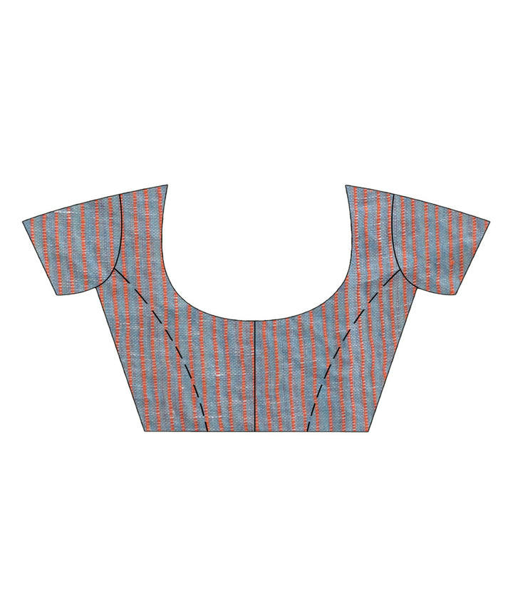 Sky blue handwoven linen stipes pallu bengal saree