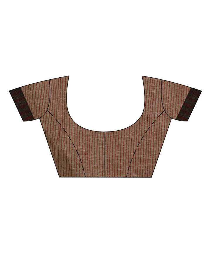 Sage green handwoven linen stipes pallu bengal saree