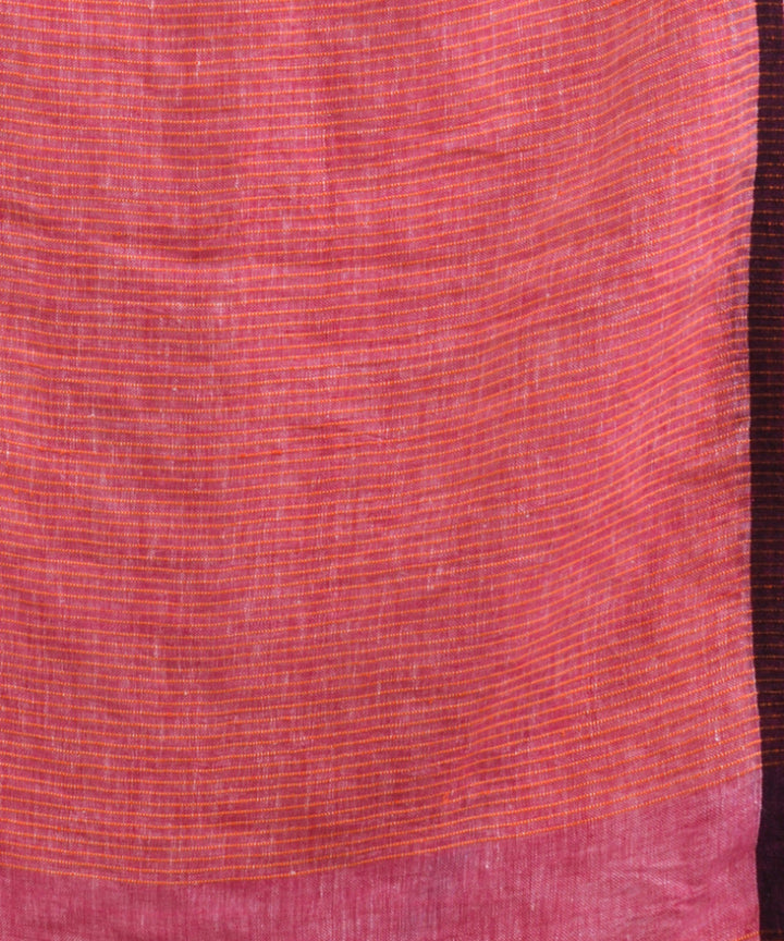 Livid pink handwoven linen stipes pallu bengal saree