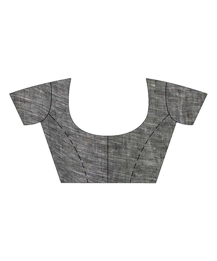 Grey handwoven linen stipes pallu bengal saree