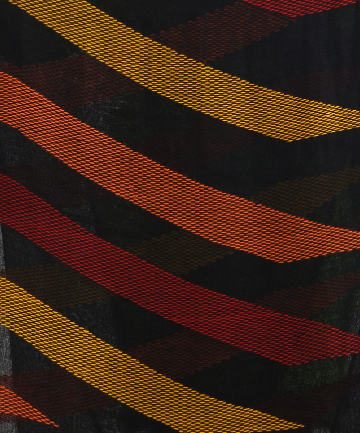 Black kantha stitch handwoven linen saree