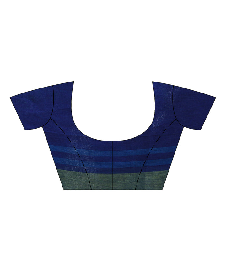 Royal blue handloom linen with stipes pallu saree