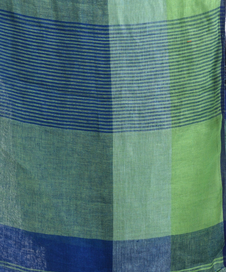 Midnight blue handloom linen with stipes pallu saree