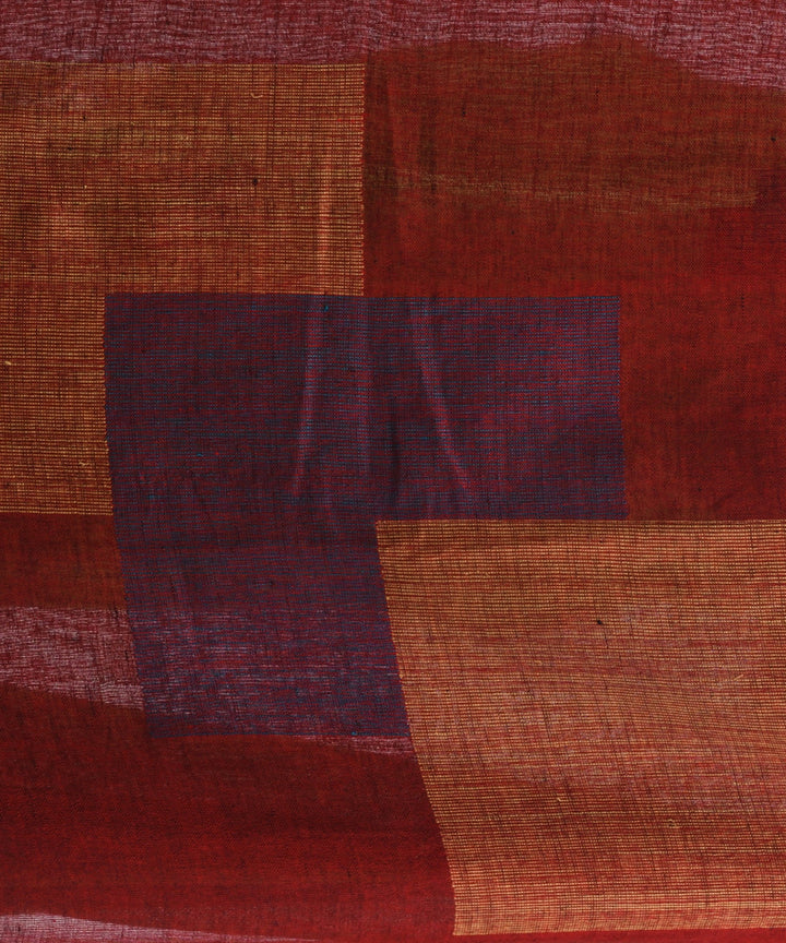 Olive green red handloom linen bengal saree