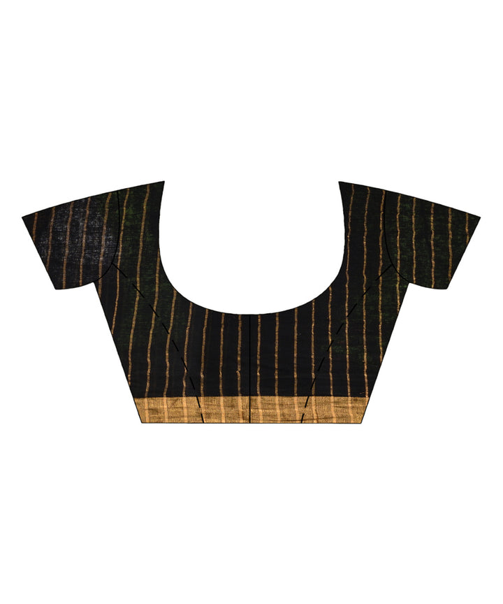 Black handloom linen half check and half plain bengal saree