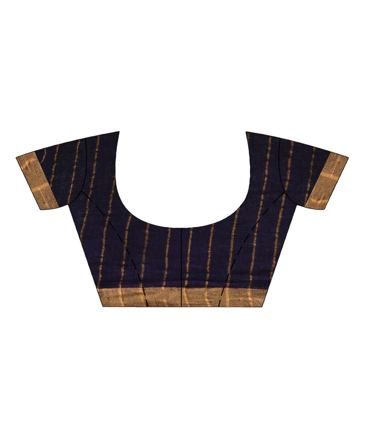 Voilet handloom linen half check and half plain bengal saree