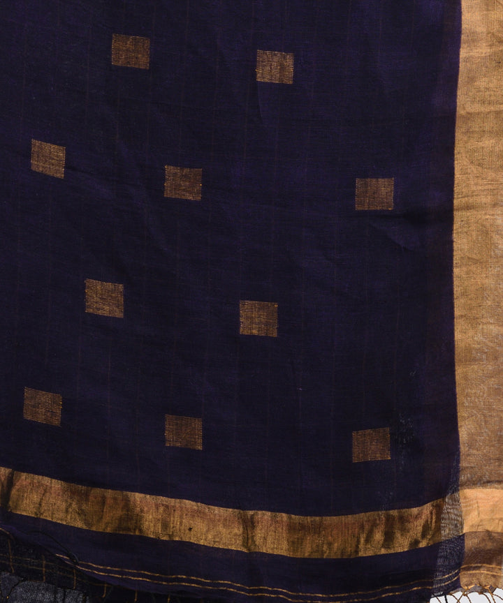 Voilet handloom linen half check and half plain bengal saree