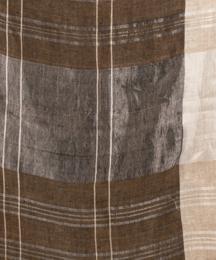 Yellow grey handwoven linen jamdani saree