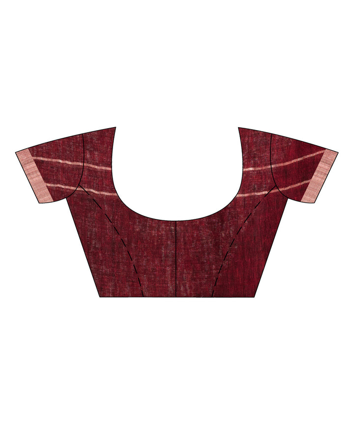 Maroon handwoven linen jamdani saree