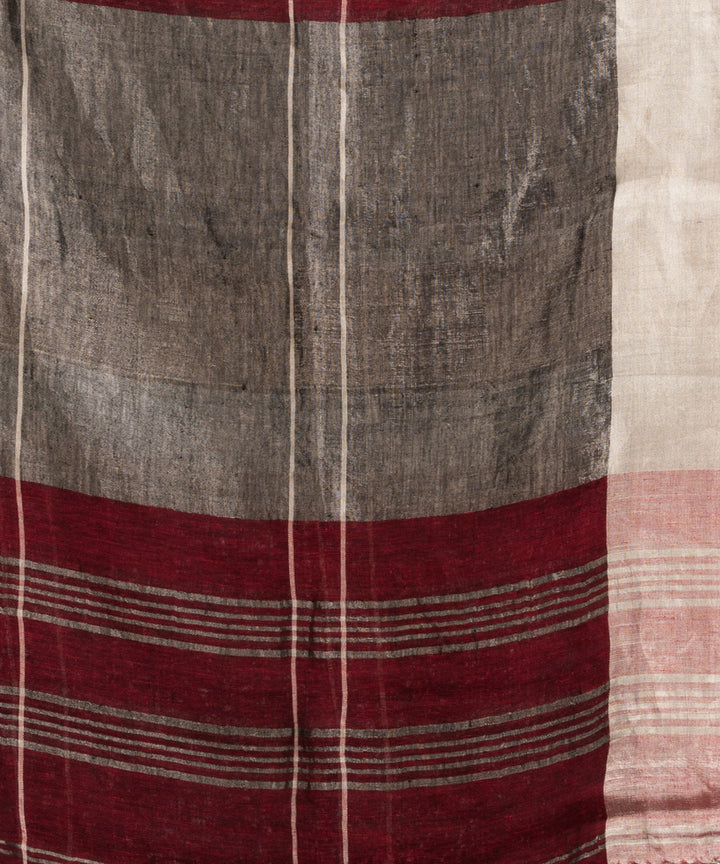 Maroon handwoven linen jamdani saree