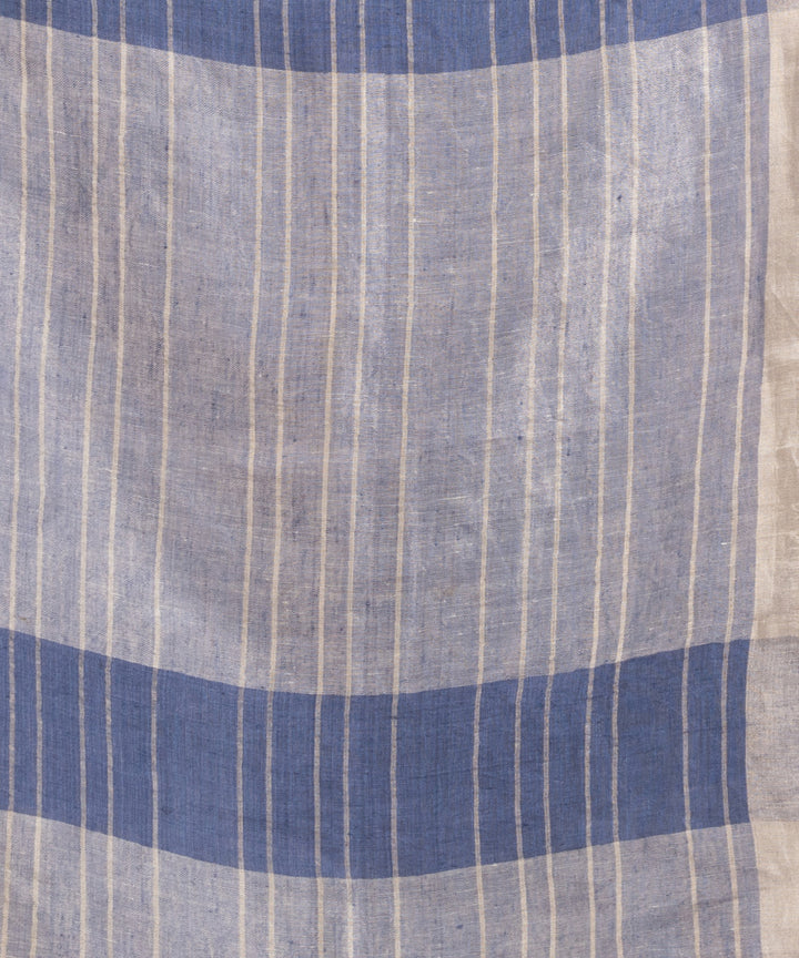 Powder blue handwoven linen zari border and pallu bengal saree