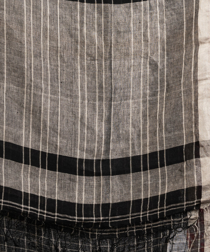 Black handwoven linen zari border and pallu bengal saree