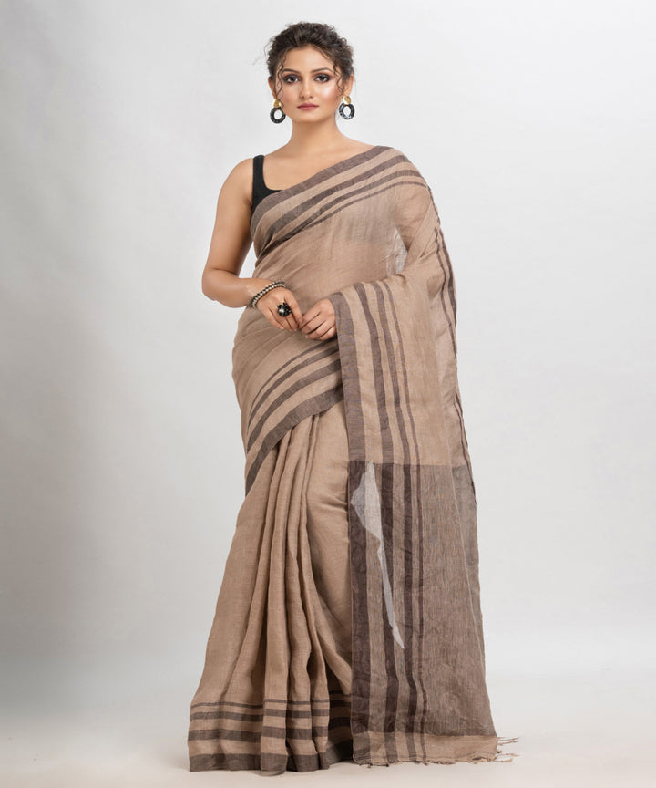 Dark muga color handloom linen bengal saree