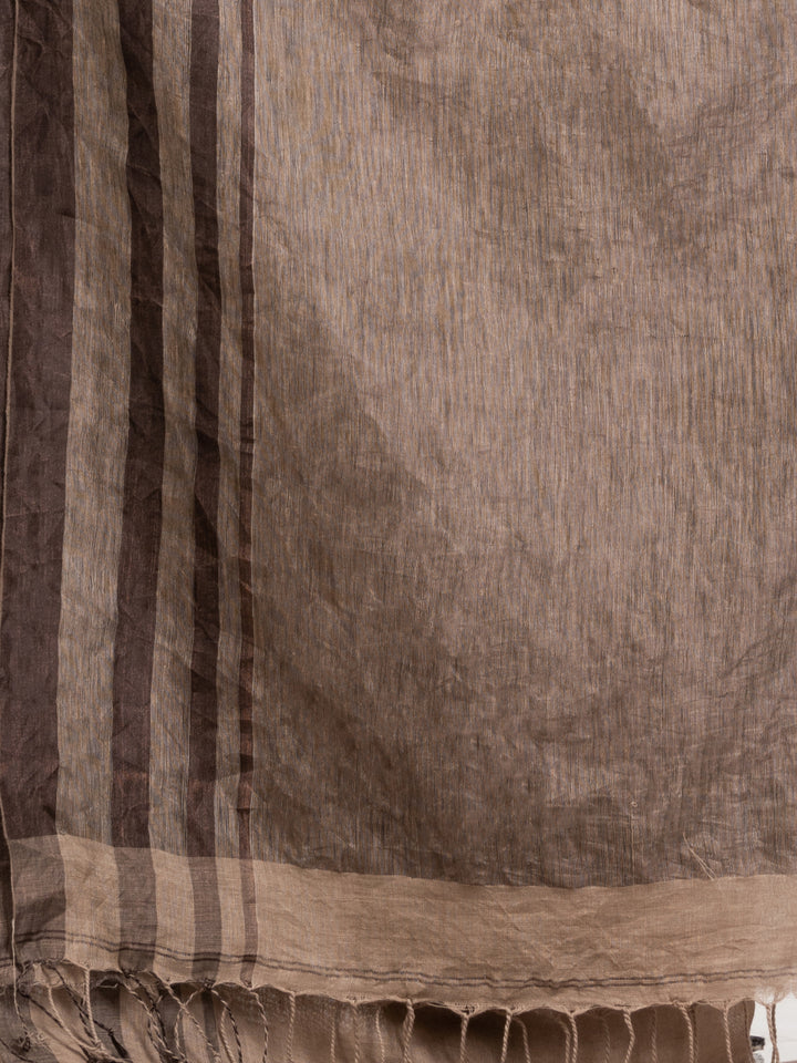 Dark muga color handloom linen bengal saree