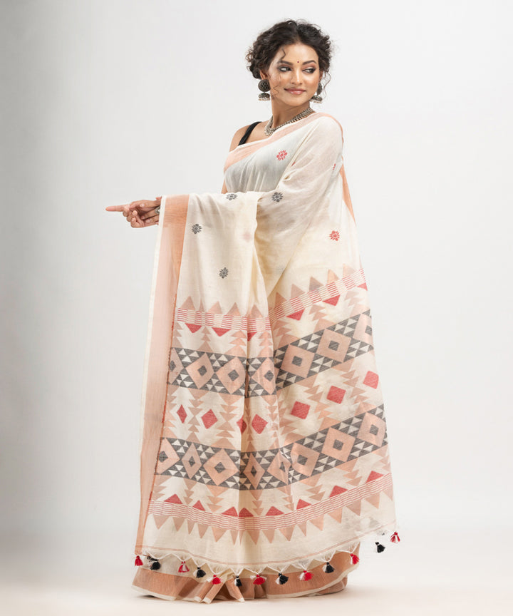White multicolor cotton handloom jacquard saree
