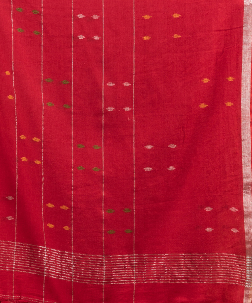 Red cotton golden zari stripes handloom saree