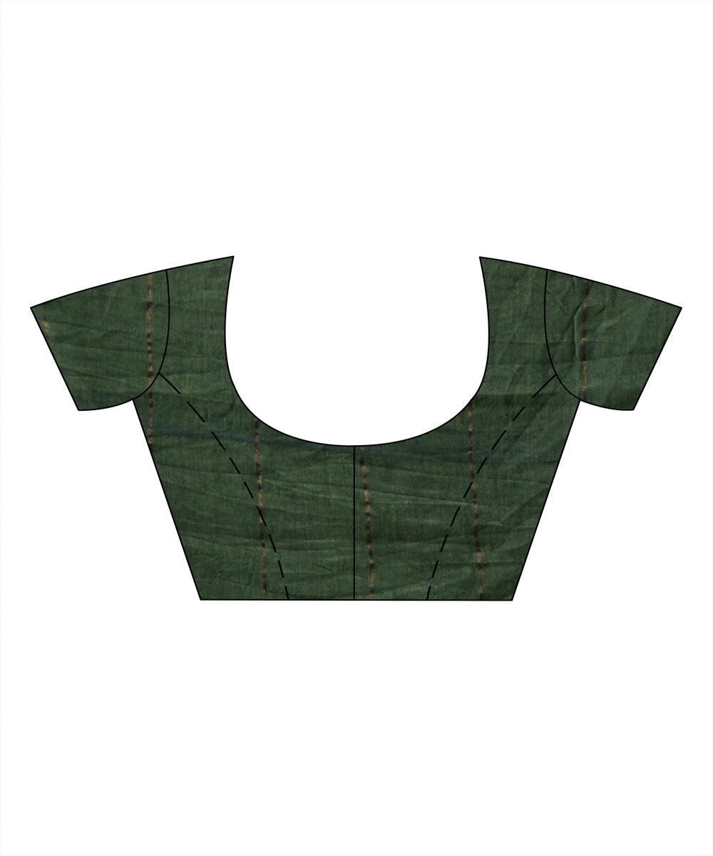 Fern green cotton golden zari stripes handloom saree